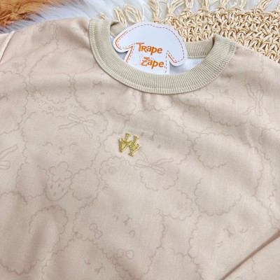 Conj. Blusa Manga Longa Ursos Fofos e Calça Flare Canelada - Areia